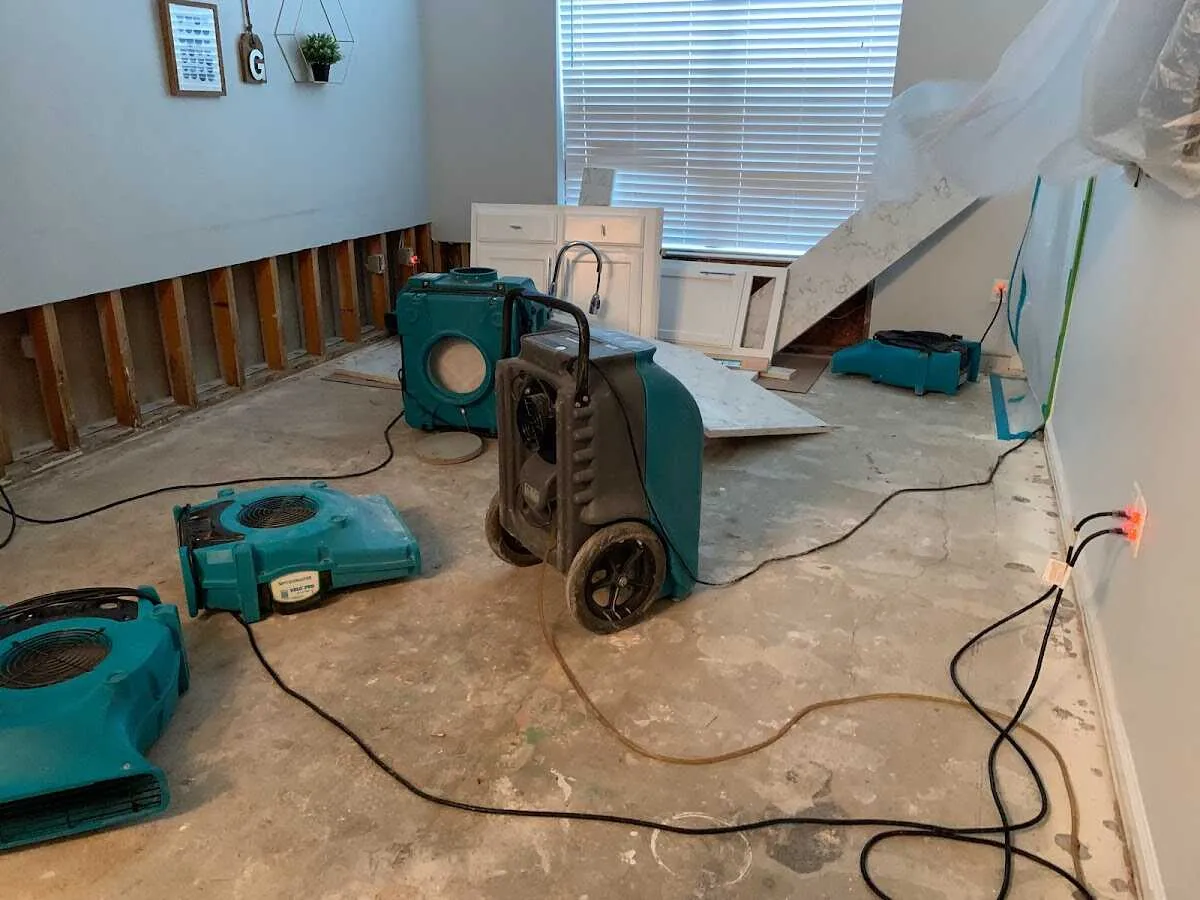 Dehumidifier in flood-cut room for Water Damage Restoration in Yarmouth